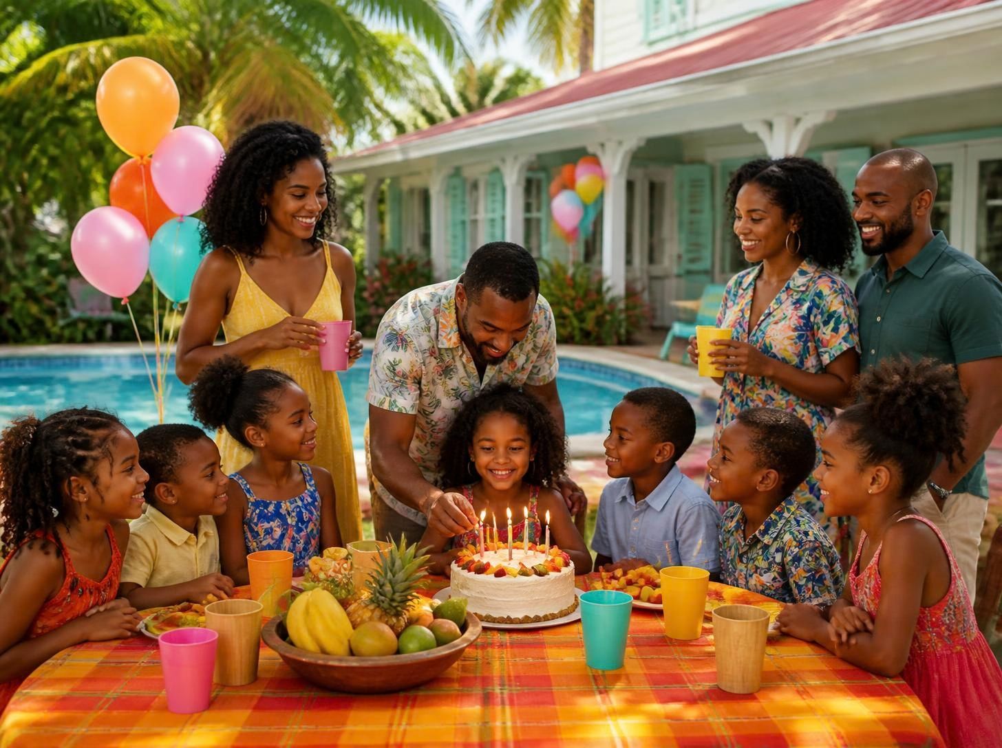 Anniversaire d'enfant au bord d'une piscine privée en Martinique
